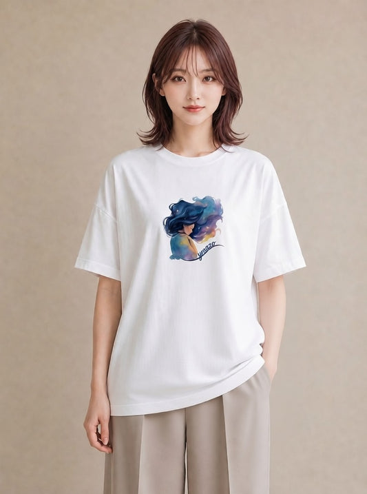 プリントTシャツ レディース 山羊座 星空 宇宙 イラスト カフェコーデ デート 帰省 白T YMAZO