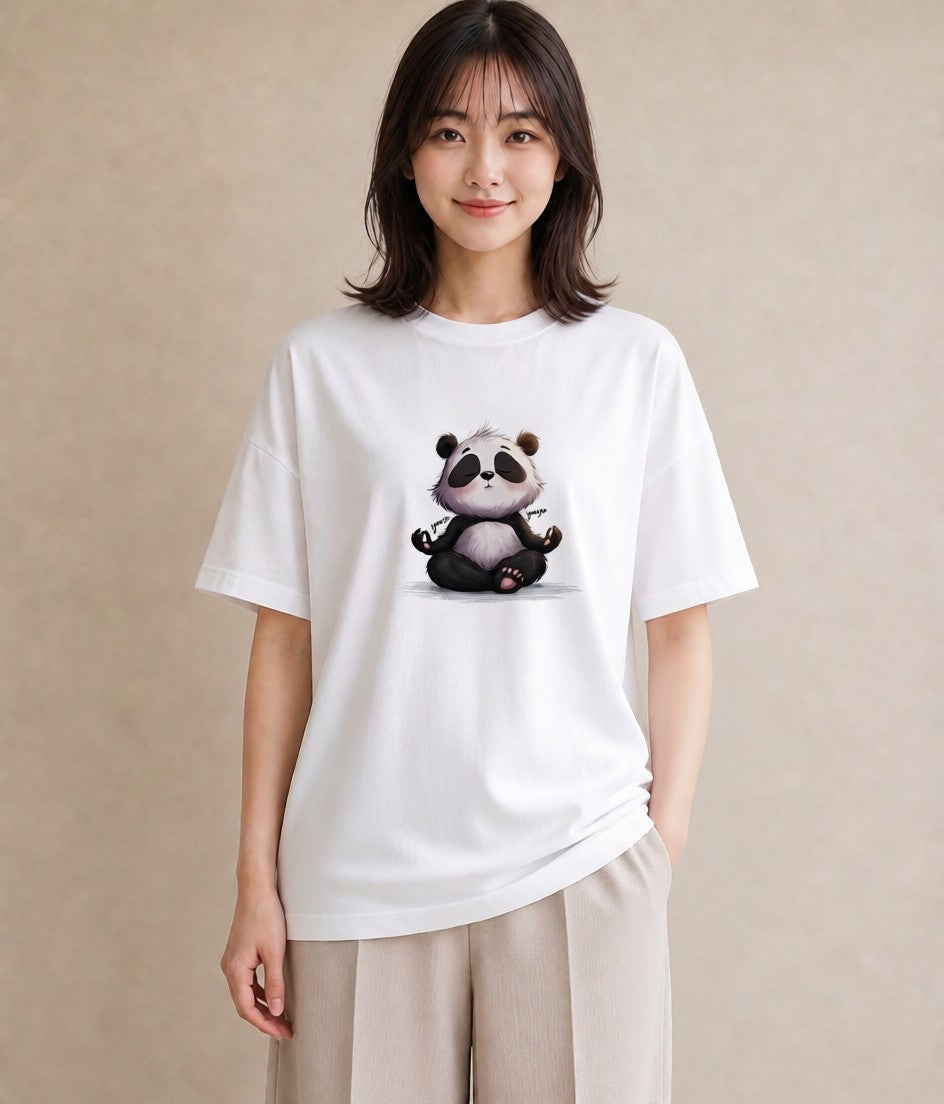 Tシャツ レディース パンダ 動物 アニマル イラスト ゆるかわ 綿100 デート 白T YMAZO