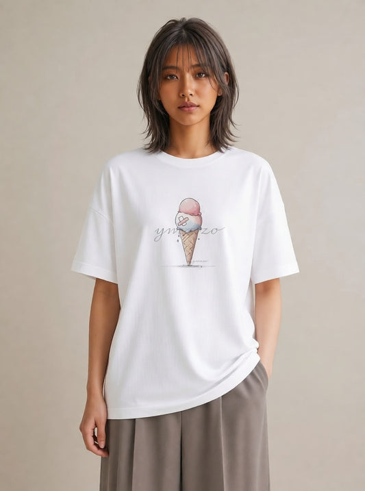 Tシャツ レディース ソフトクリーム 食べ物 フード イラスト こなれ感 ギフト 母の日 白T YMAZO