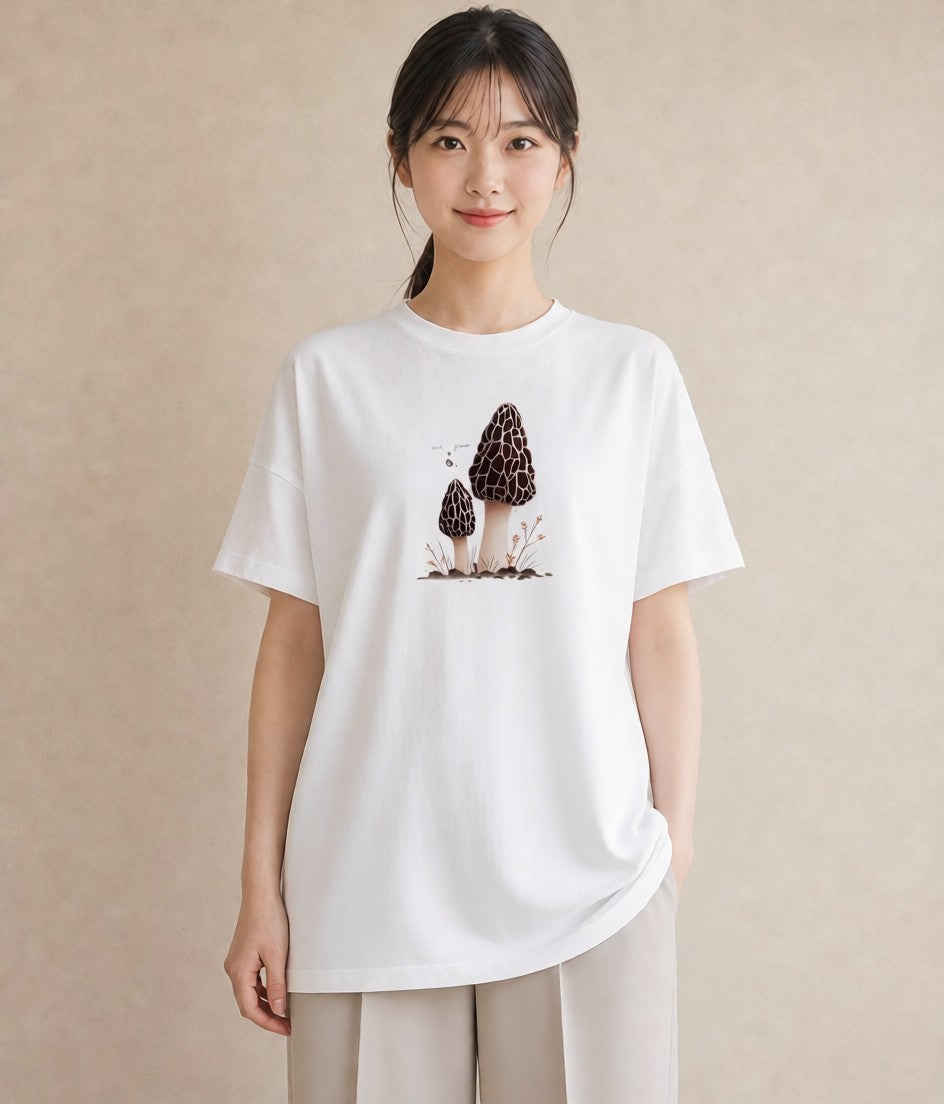 グラフィックTシャツ レディース きのこ 植物 ボタニカル イラスト シック ビーチ デイリーウェア 白T YMAZO
