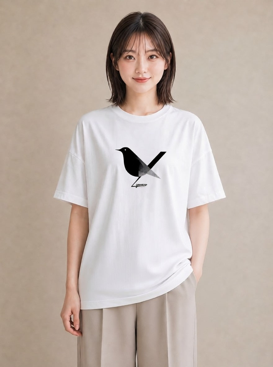 グラフィックTシャツ レディース 折り鶴 折り紙 ナチュラル アンティーク イラスト 線画 お揃い 親子 白T YMAZO