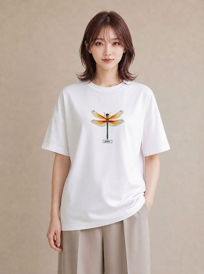 デザインTシャツ レディース とんぼ 昆虫 虫 イラスト ガーリー 普段着 週末コーデ 白T YMAZO