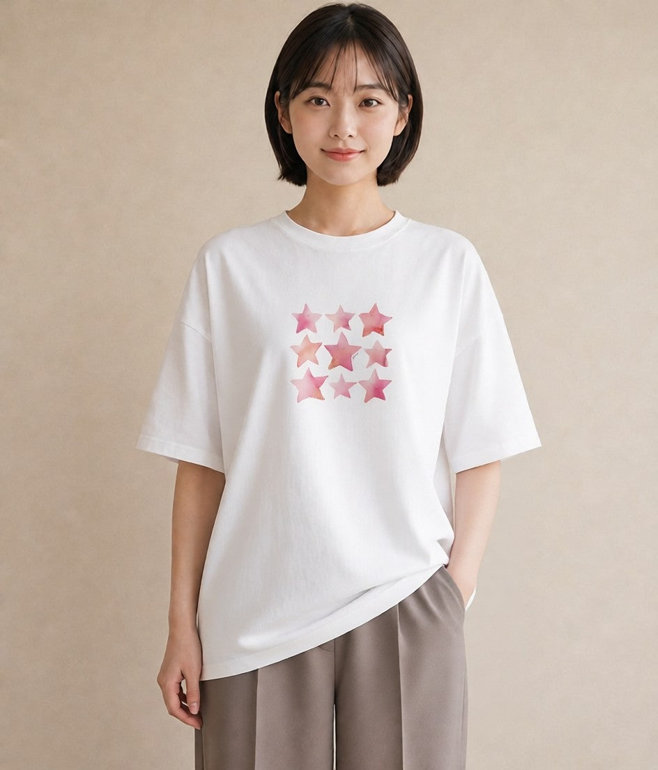 デザインTシャツ レディース 魚座 星空 宇宙 イラスト こなれ感 お揃い 親子 白T YMAZO