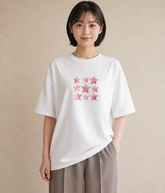 デザインTシャツ レディース 魚座 星空 宇宙 イラスト こなれ感 お揃い 親子 白T YMAZO