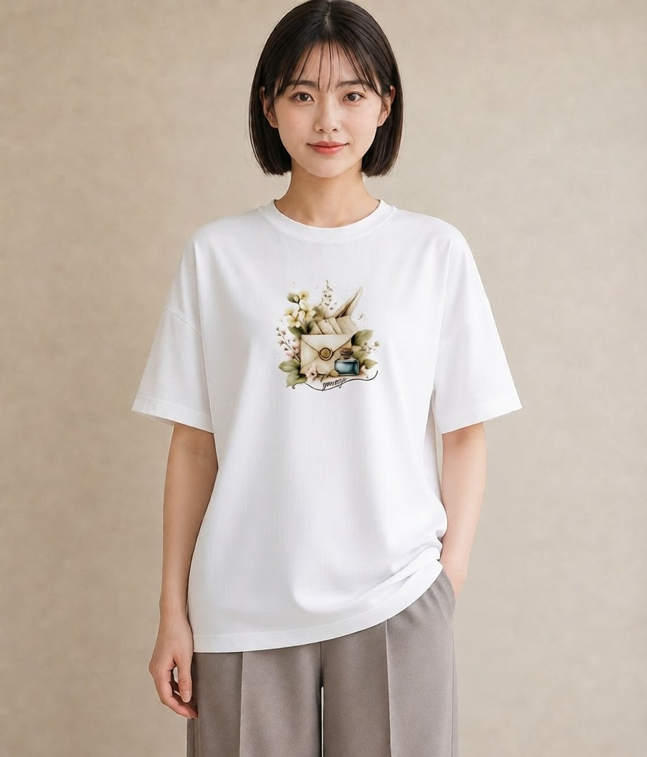 デザインTシャツ レディース 封蝋 手紙 アンティーク ナチュラル イラスト ゆるコーデ 親子 20代 白T YMAZO