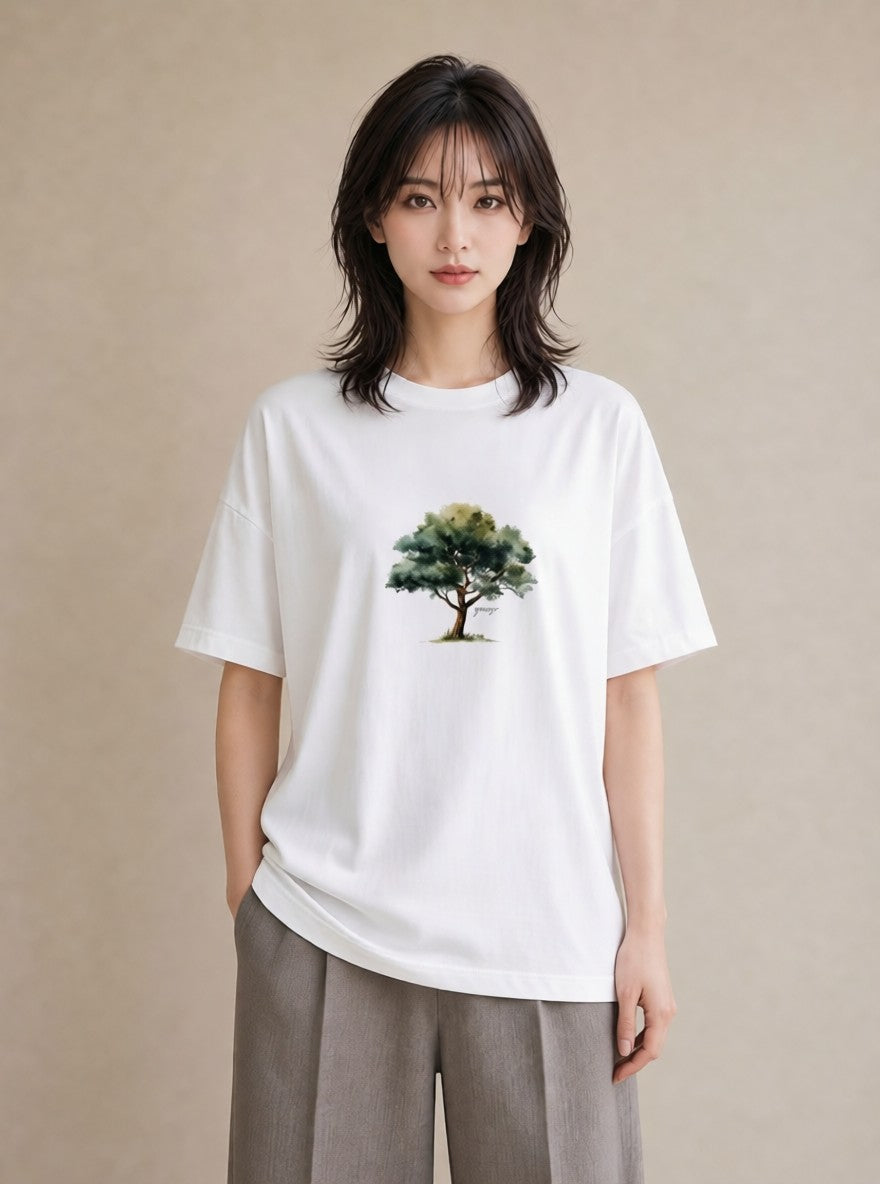 デザインTシャツ レディース 森 植物 ボタニカル イラスト ゆるコーデ お出かけ 普段着 白T YMAZO