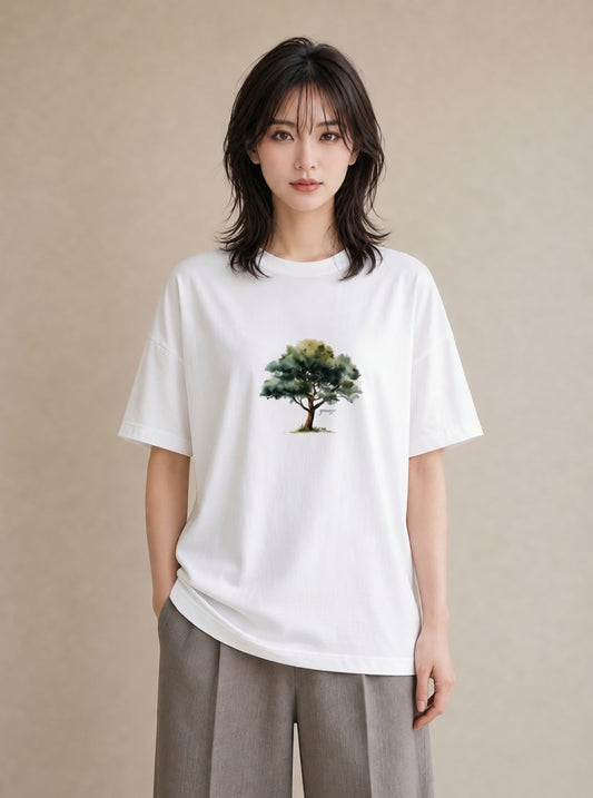 デザインTシャツ レディース 森 植物 ボタニカル イラスト ゆるコーデ お出かけ 普段着 白T YMAZO