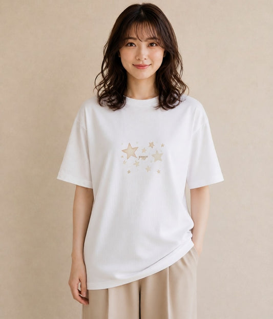 Tシャツ レディース 獅子座 星空 宇宙 イラスト ユニーク ミセス 春コーデ 白T YMAZO