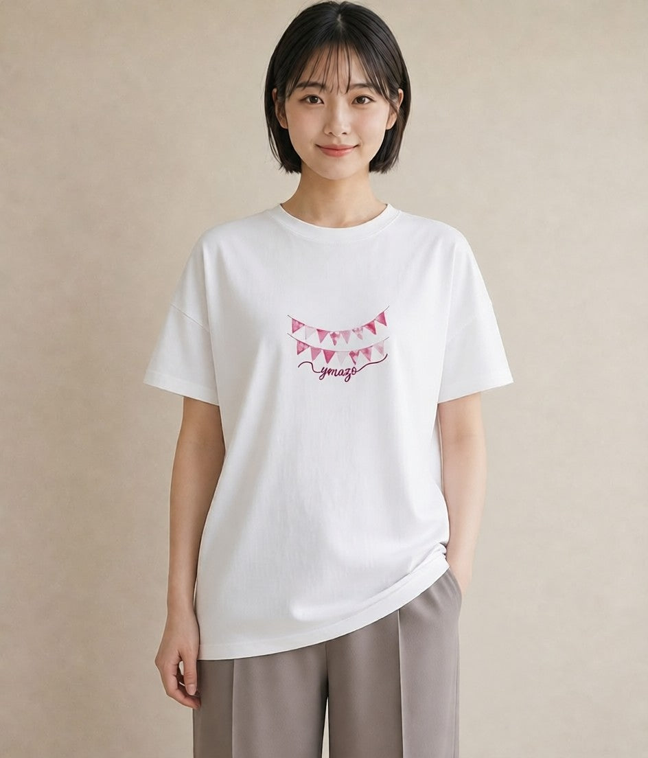 Tシャツ レディース 洗濯物 風 ナチュラル アンティーク イラスト ユニーク 女子会 お揃い 白T YMAZO
