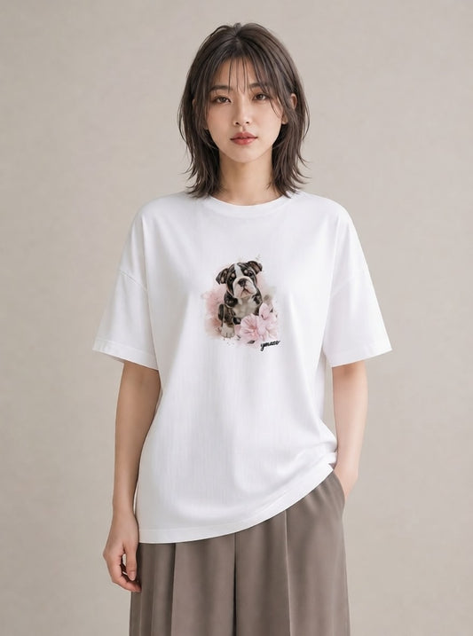 プリントTシャツ レディース フレンチブルドッグ フレブル 犬 いぬ イラスト 手描き風 デイリーウェア 休日 白T YMAZO