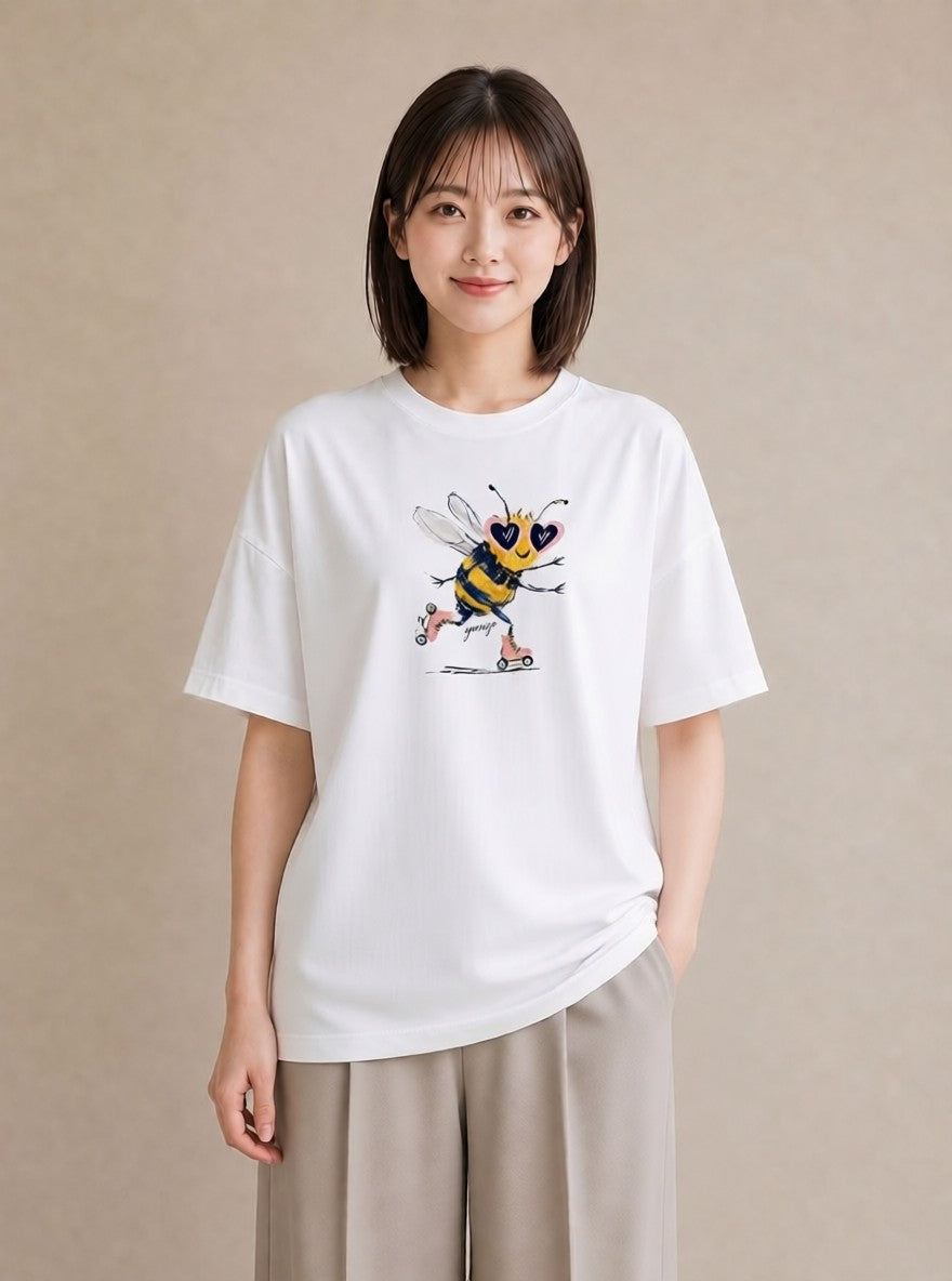 Tシャツ レディース みつばち 昆虫 虫 イラスト シンプル 帰省 ラフ 白T YMAZO