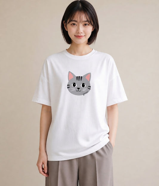 プリントTシャツ レディース サバトラ 猫 ねこ イラスト 普段使い 母娘コーデ 自分用 白T YMAZO
