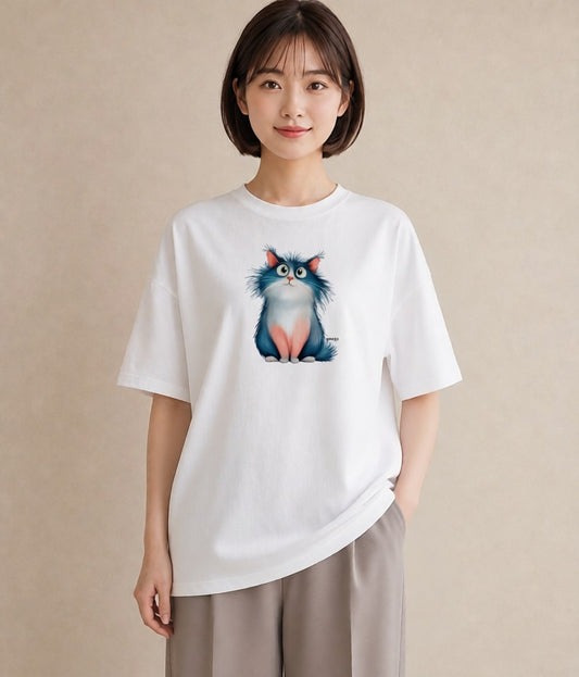 Tシャツ レディース メインクーン 猫 ねこ イラスト ペアコーデ 秋コーデ 白T YMAZO