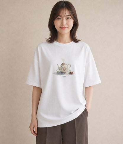 半袖Tシャツ レディース ハーブティー 食べ物 フード イラスト レトロ 春コーデ 姉妹 白T YMAZO