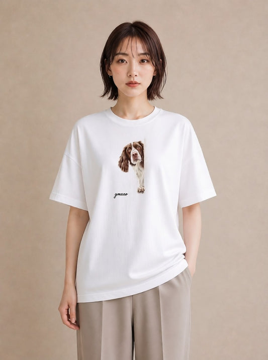 半袖Tシャツ レディース 犬 いぬ イラスト 手描き風 散歩 お出かけ 白T YMAZO