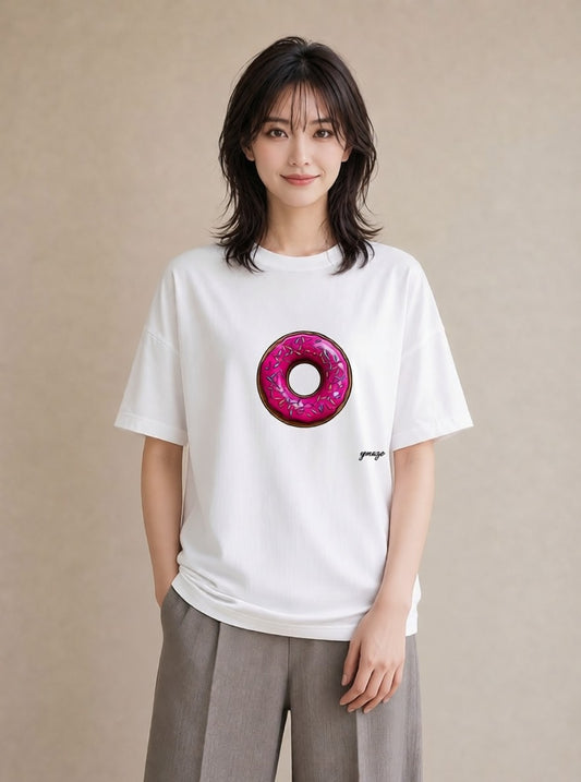 グラフィックTシャツ レディース ドーナツ 食べ物 フード イラスト シック デイリーウェア 休日 白T YMAZO