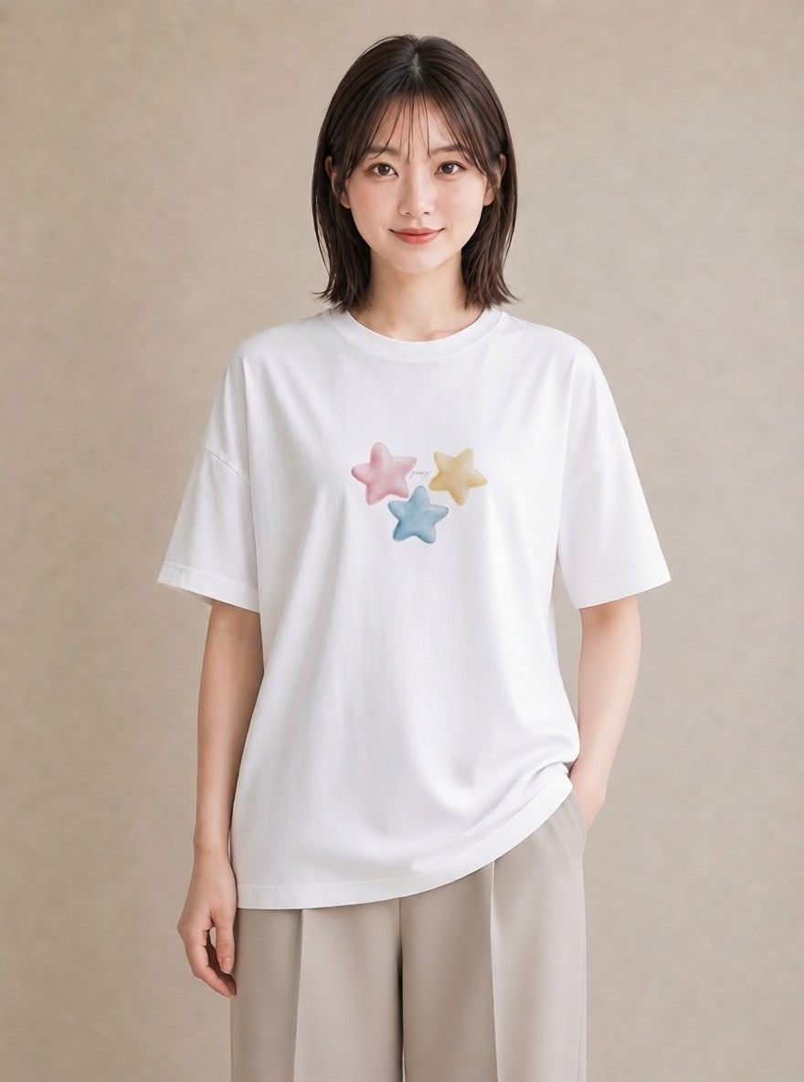 プリントTシャツ レディース 星空 宇宙 イラスト ニュアンス 敬老の日 ホワイトデー 白T YMAZO