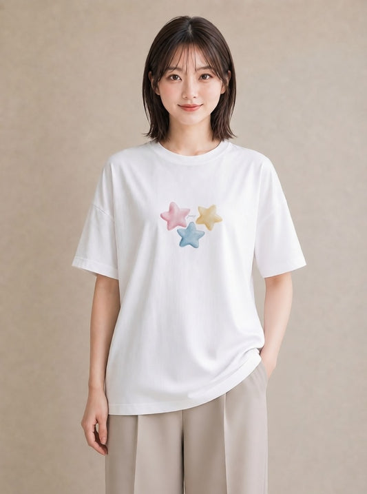 プリントTシャツ レディース 星空 宇宙 イラスト ニュアンス 敬老の日 ホワイトデー 白T YMAZO