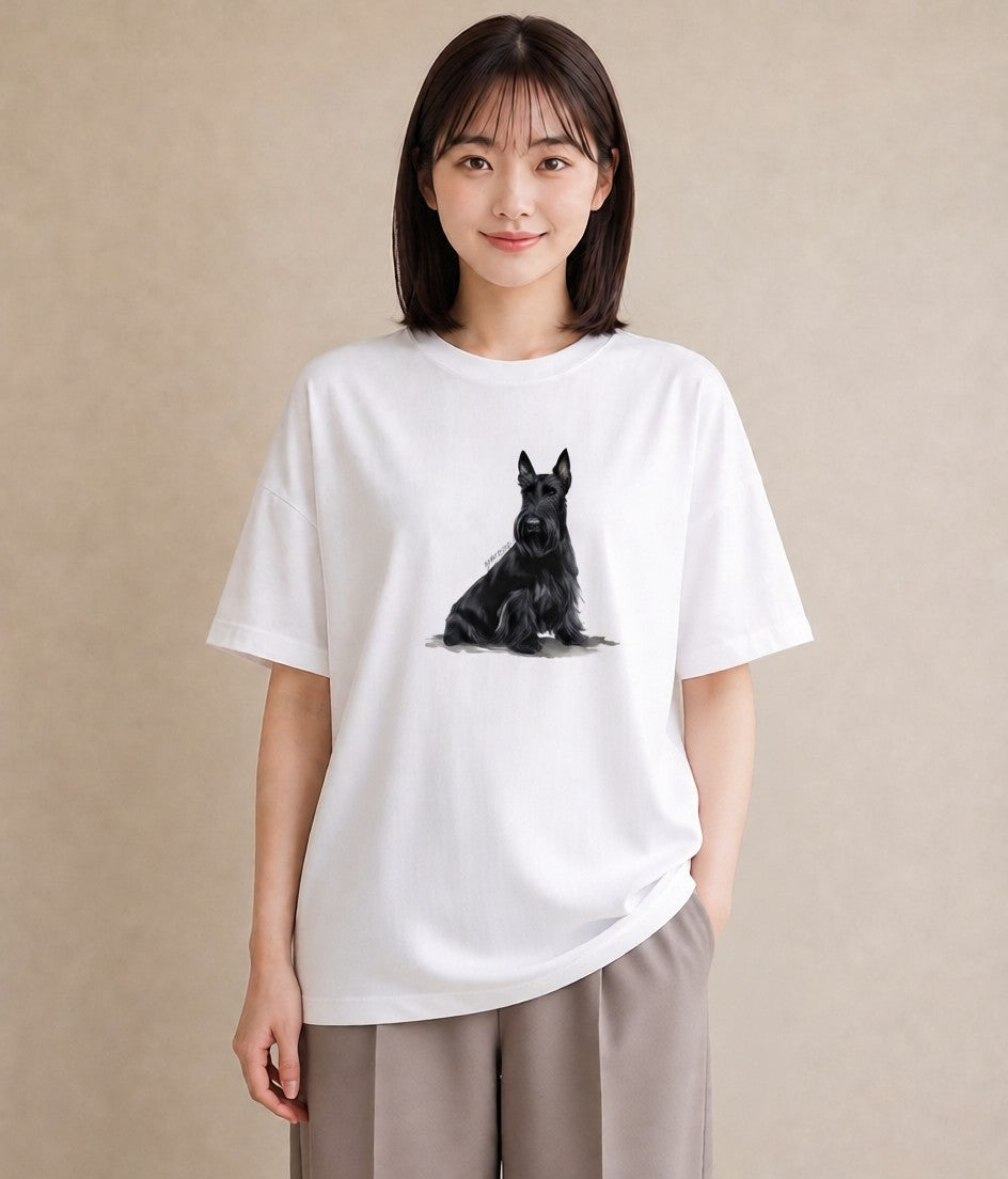 Tシャツ レディース ミニチュアシュナウザー 犬 いぬ イラスト きれいめカジュアル 散歩 お出かけ 白T YMAZO