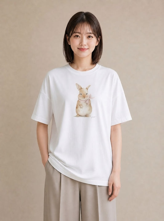 半袖Tシャツ レディース うさぎ ウサギ ラビット ペット 動物 イラスト ミニマル 週末コーデ 敬老の日 白T YMAZO