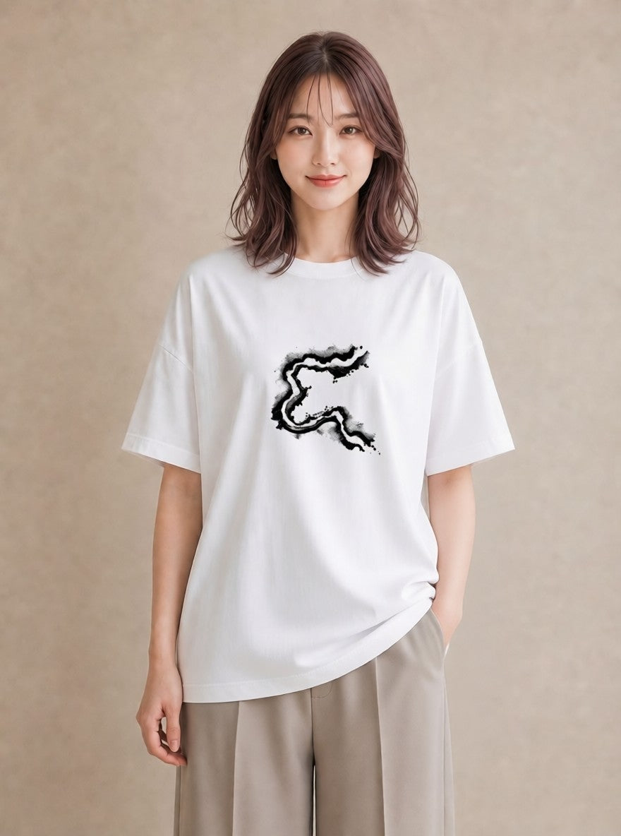 グラフィックTシャツ レディース 小川 橋 せせらぎ ナチュラル アンティーク イラスト シンプル 帰省 ラフ 白T YMAZO
