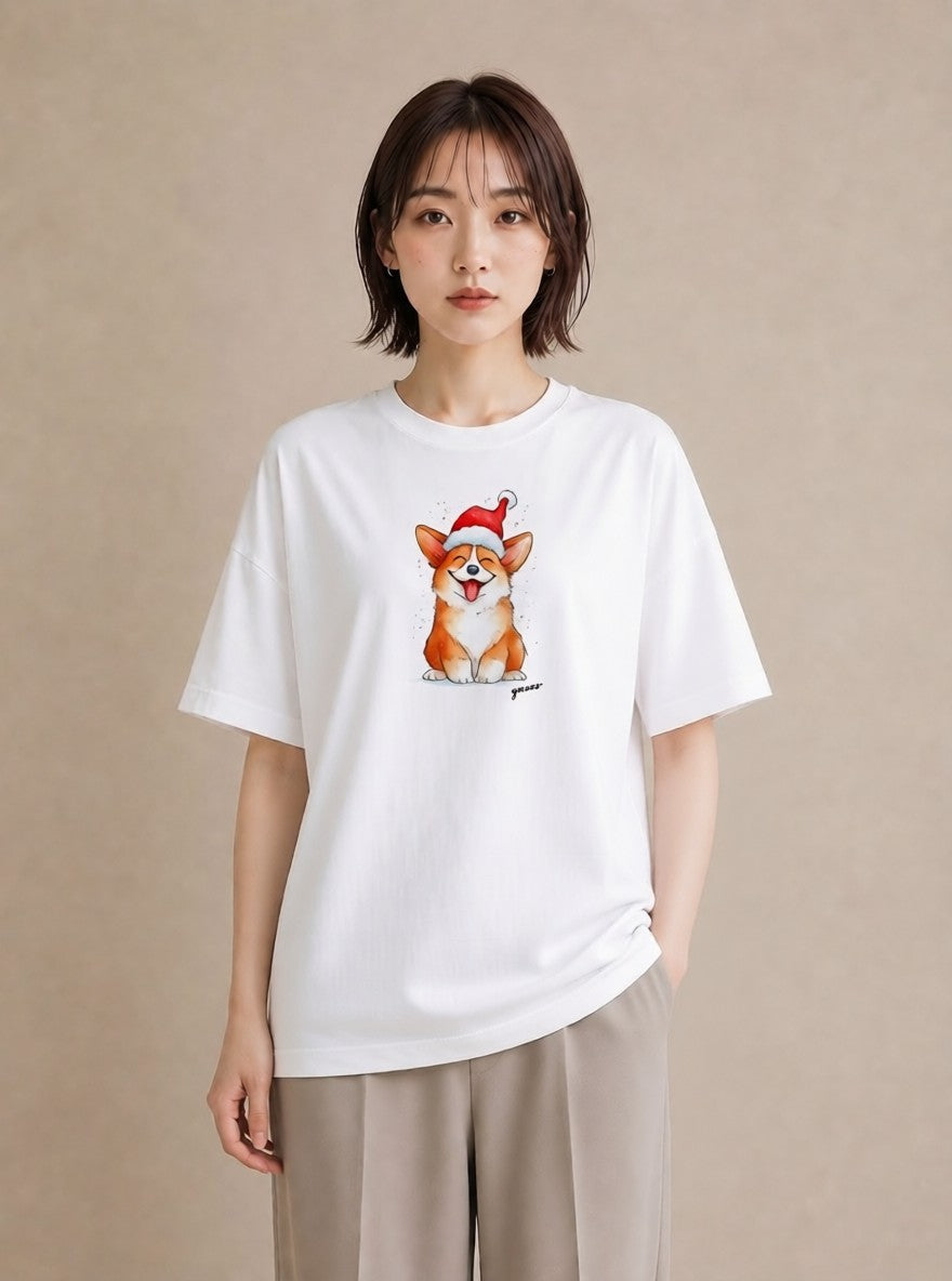 Tシャツ レディース ウェルシュコーギー コーギー 犬 いぬ イラスト 線画 デート 帰省 白T YMAZO