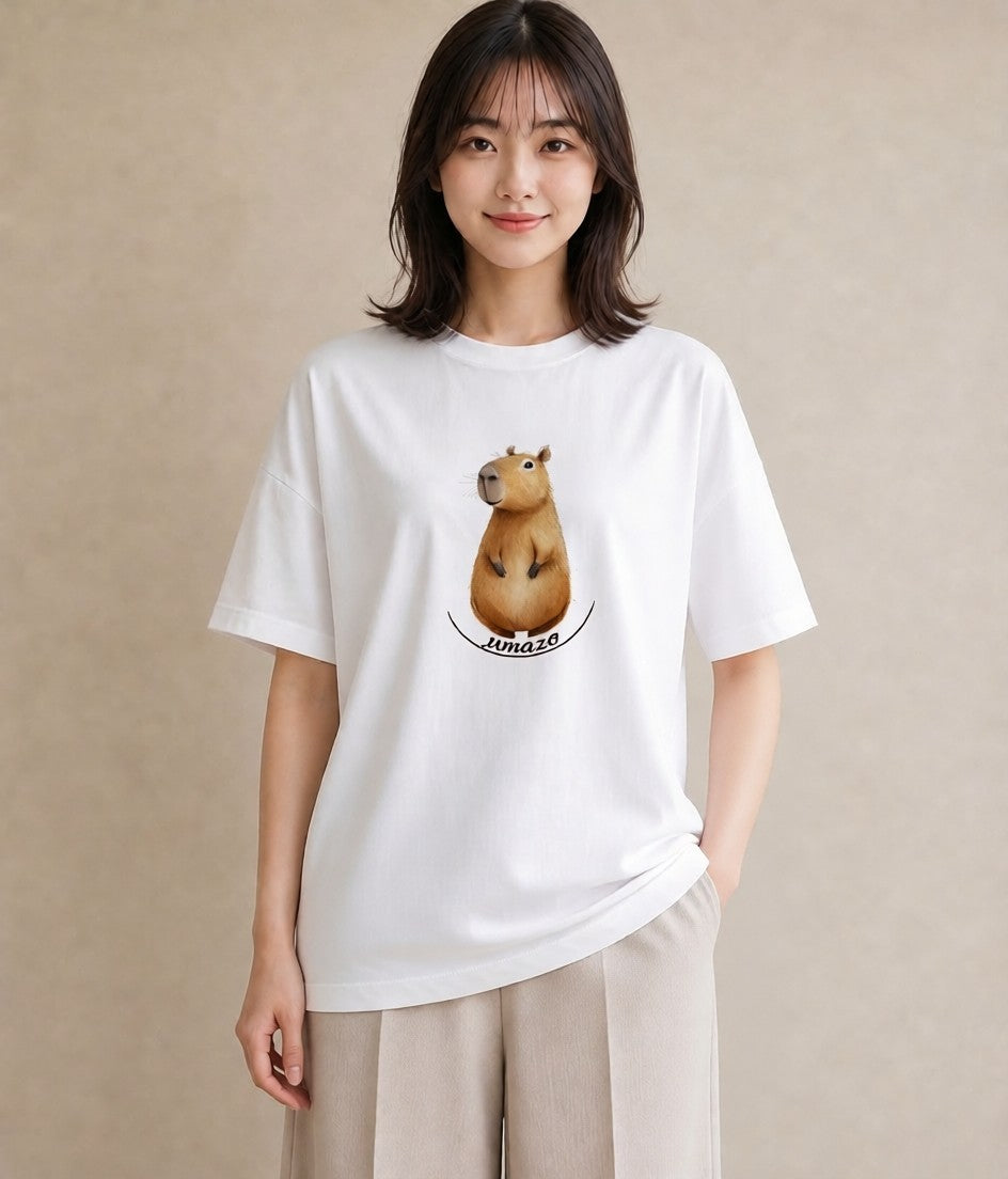 プリントTシャツ レディース キンクマハムスター ペット 動物 イラスト 個性的 カフェ服 クリスマス 白T YMAZO