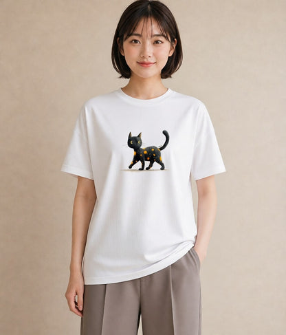 グラフィックTシャツ レディース 黒猫 猫 ねこ イラスト 送別ギフト 通勤 白T YMAZO