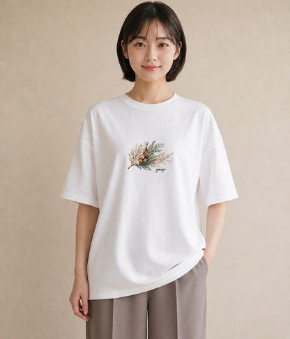 半袖Tシャツ レディース ハーブ 植物 ボタニカル イラスト ラフカジュアル 親子 20代 白T YMAZO