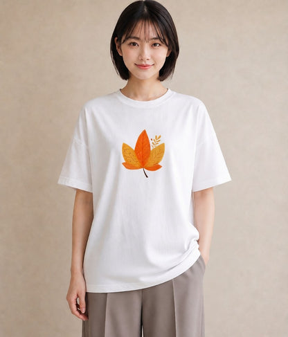 デザインTシャツ レディース 落ち葉 植物 ボタニカル イラスト 旅行コーデ 母娘コーデ 自分用 白T YMAZO