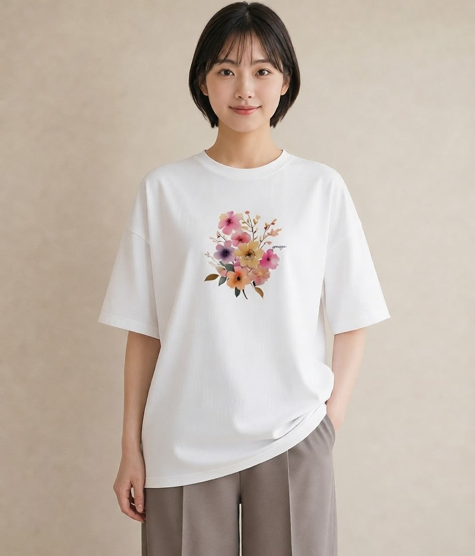 半袖Tシャツ レディース 花 花柄 イラスト 個性的 姉妹 送別ギフト 白T YMAZO