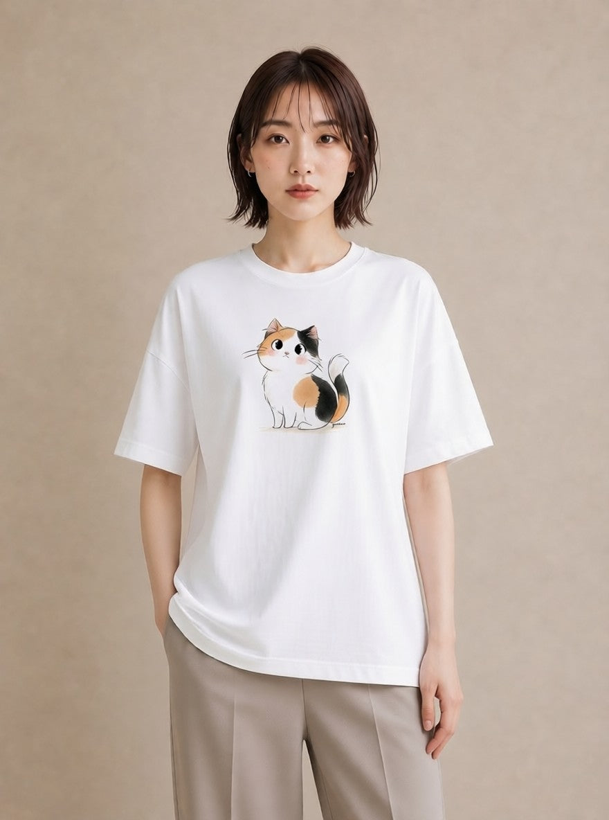 デザインTシャツ レディース ハチワレ 白黒猫 猫 ねこ イラスト 可愛い 春コーデ 姉妹 白T YMAZO