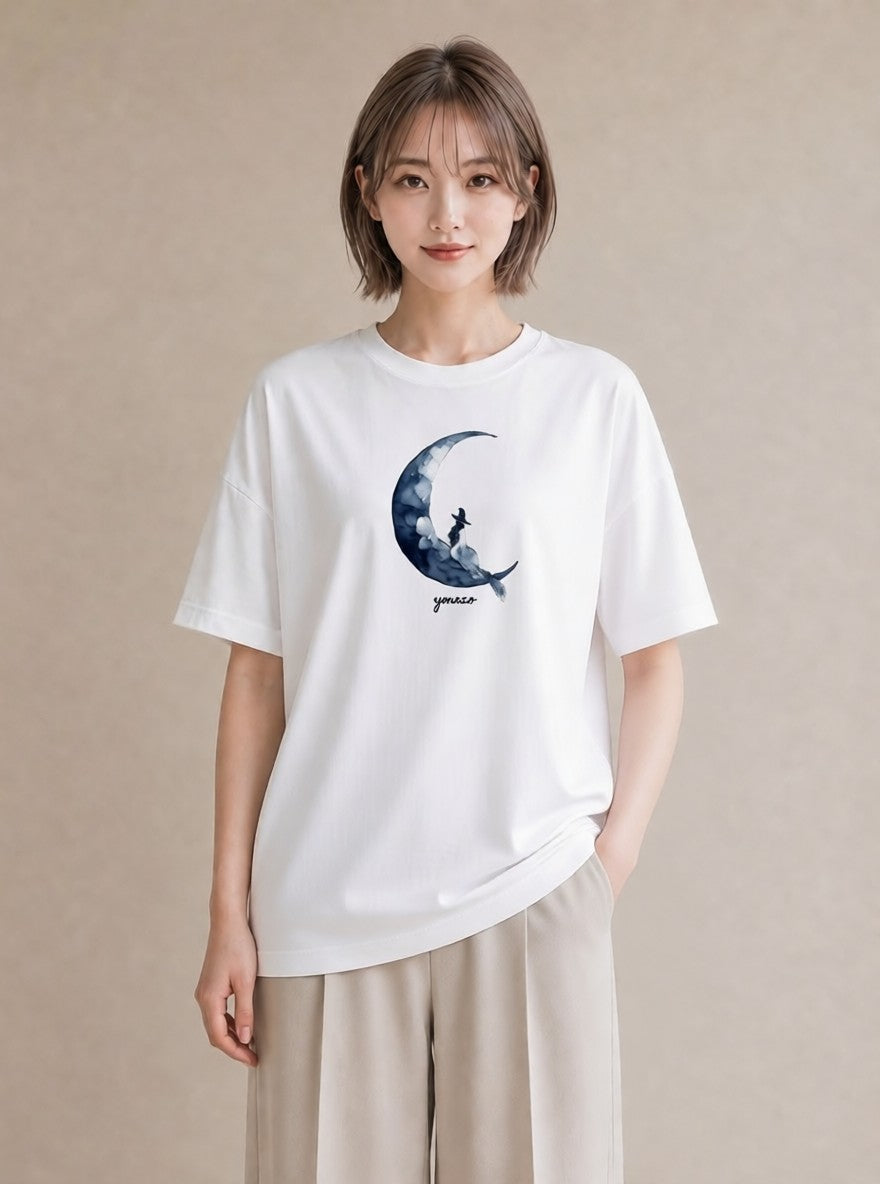 半袖Tシャツ レディース 三日月 星空 宇宙 イラスト ボタニカル お出かけ 普段着 白T YMAZO