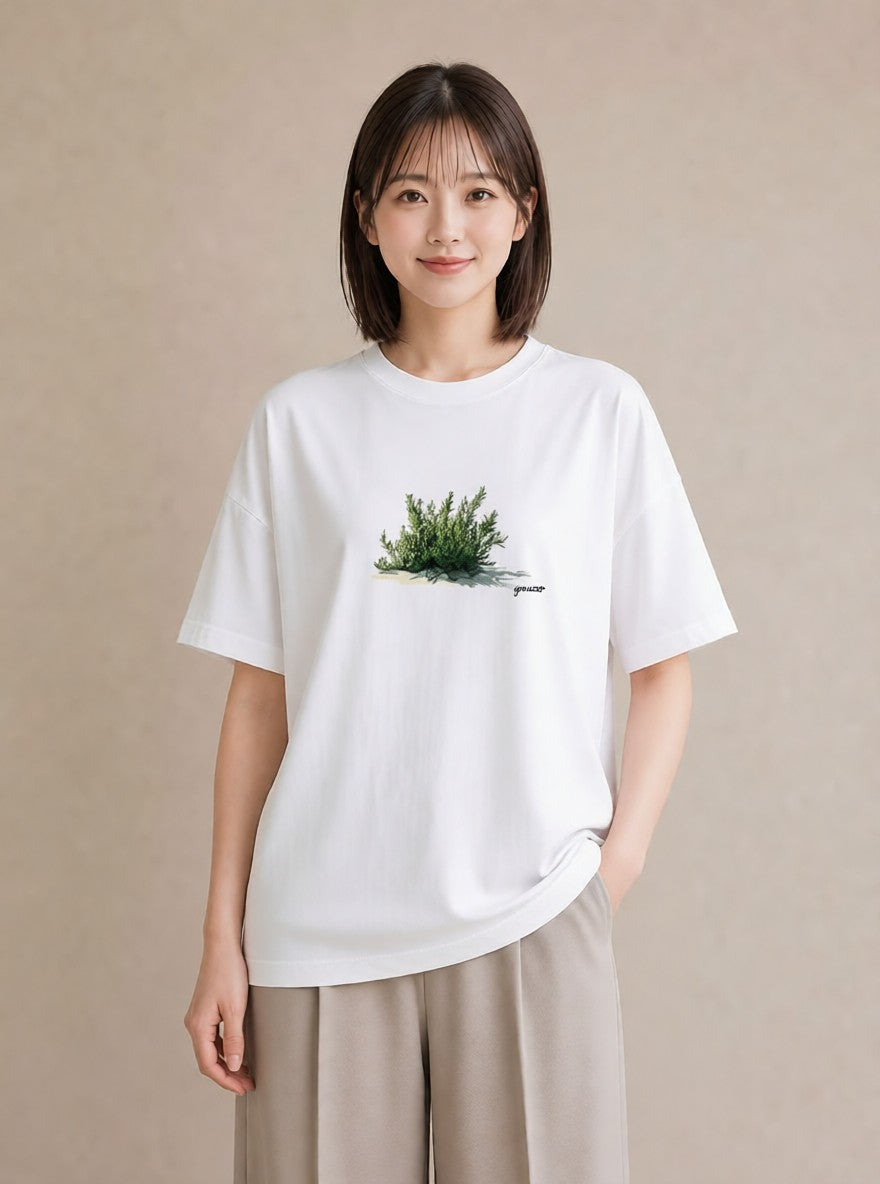 グラフィックTシャツ レディース 苔 植物 ボタニカル イラスト 旅行コーデ 秋コーデ おしゃれギフト 白T YMAZO