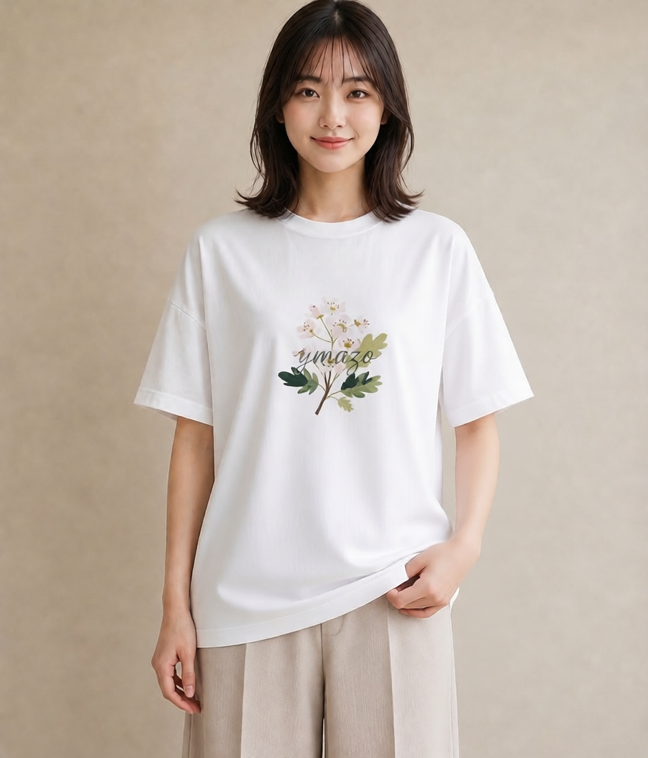 プリントTシャツ レディース 金木犀 花 花柄 イラスト 個性的 送別ギフト 通勤 白T YMAZO