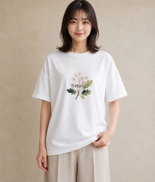 プリントTシャツ レディース 金木犀 花 花柄 イラスト 個性的 送別ギフト 通勤 白T YMAZO