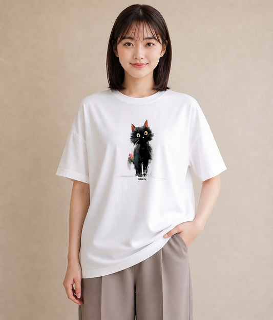 プリントTシャツ レディース ブリティッシュショートヘア 猫 ねこ イラスト ラフカジュアル デイリーウェア 休日 白T YMAZO