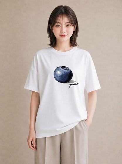 デザインTシャツ レディース ブルーベリー 食べ物 フード イラスト 可愛い 買い物 夏コーデ 白T YMAZO