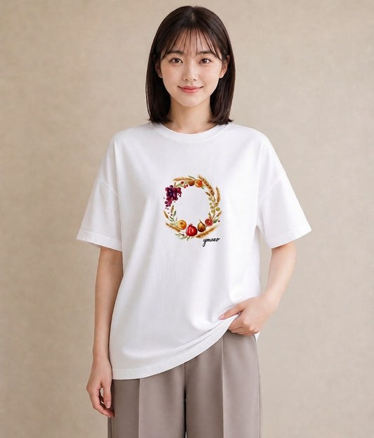 半袖Tシャツ レディース 実り 植物 ボタニカル イラスト カフェコーデ クリスマス 旅行 白T YMAZO