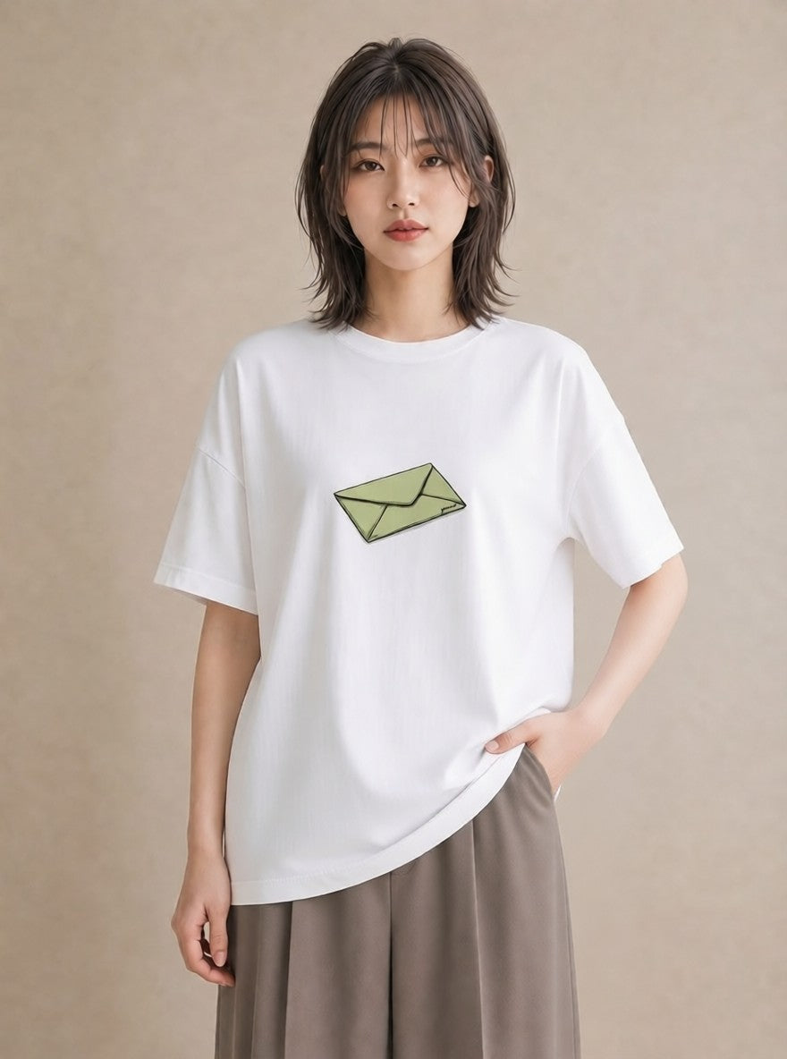 半袖Tシャツ レディース 封蝋 手紙 アンティーク ナチュラル イラスト ユニーク ホワイトデー 春服 白T YMAZO