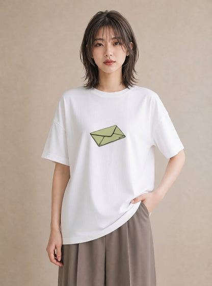 半袖Tシャツ レディース 封蝋 手紙 アンティーク ナチュラル イラスト ユニーク ホワイトデー 春服 白T YMAZO