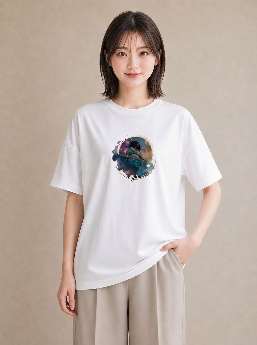 グラフィックTシャツ レディース 双子座 星空 宇宙 イラスト 手描き風 カフェ巡り 女子会 白T YMAZO