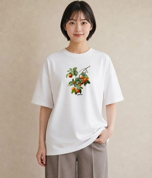 半袖Tシャツ レディース みかん 食べ物 フード イラスト カジュアル 綿100 デート 白T YMAZO