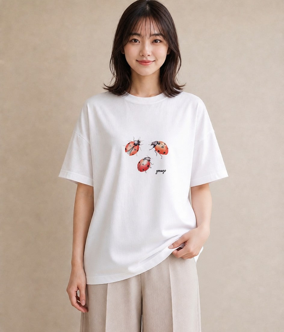 プリントTシャツ レディース クワガタ 昆虫 虫 イラスト 個性的 ビーチ デイリーウェア 白T YMAZO