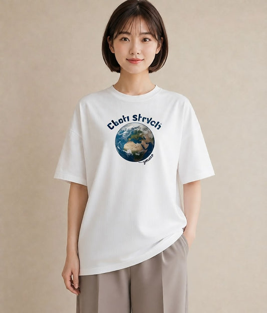 デザインTシャツ レディース 地球 星空 宇宙 イラスト 休日コーデ デート 帰省 白T YMAZO
