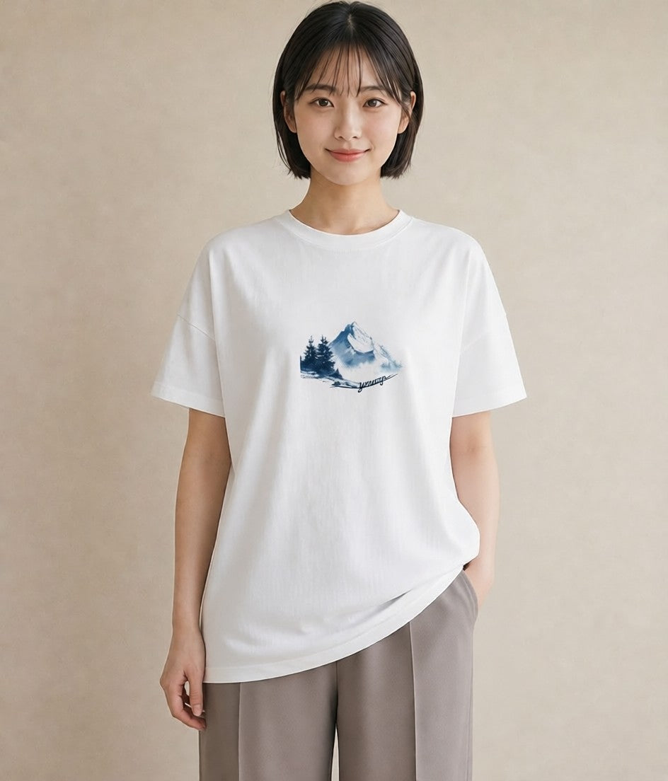 デザインTシャツ レディース 山 星空 宇宙 イラスト レトロ ギフト 母の日 白T YMAZO