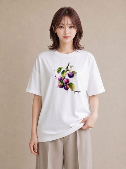 グラフィックTシャツ レディース ぶどう 葡萄 食べ物 フード イラスト 上品 旅行 母娘コーデ 白T YMAZO