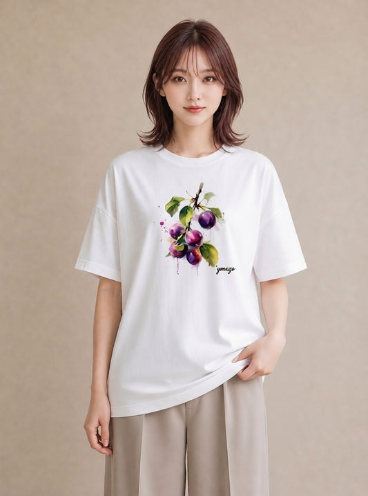 グラフィックTシャツ レディース ぶどう 葡萄 食べ物 フード イラスト 上品 旅行 母娘コーデ 白T YMAZO