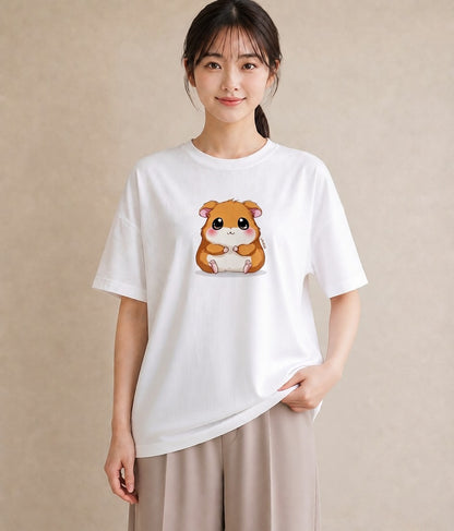 Tシャツ レディース ジャンガリアンハムスター ペット 動物 イラスト 普段使い 買い物 夏コーデ 白T YMAZO