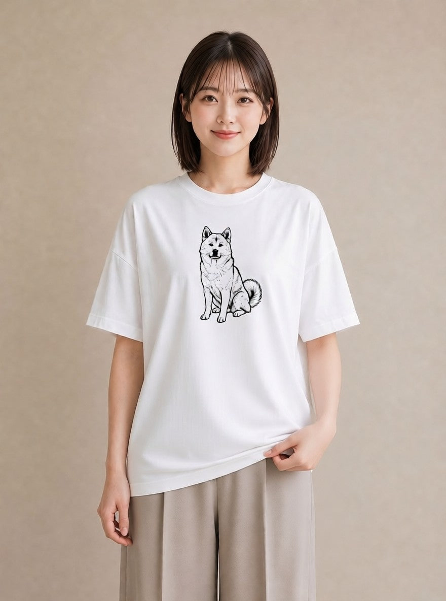 Tシャツ レディース 秋田犬 犬 いぬ イラスト 北欧風 部屋着 女性向けギフト 白T YMAZO